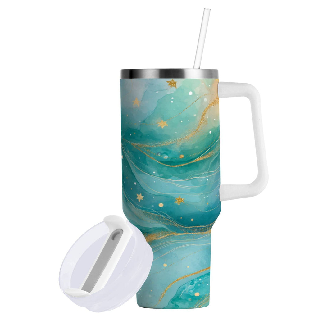 40 oz Insulated Stainless Steel Tumbler Double Wall Stainless Steel Tumbler with 2-Way Drinking Beautiful Watercolor Stars