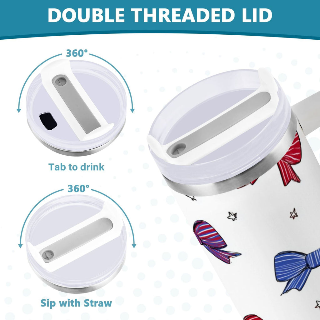 30 oz Insulated Stainless Steel Tumbler Double Wall Stainless Steel Tumbler with 2-Way Drinking Red and Blue Stripe Bows