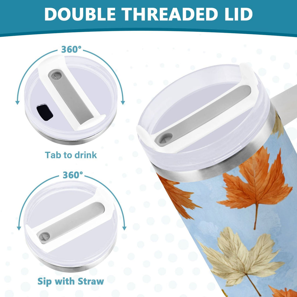 30 oz Insulated Stainless Steel Tumbler Double Wall Stainless Steel Tumbler with 2-Way Drinking Autumn Maple Leaves