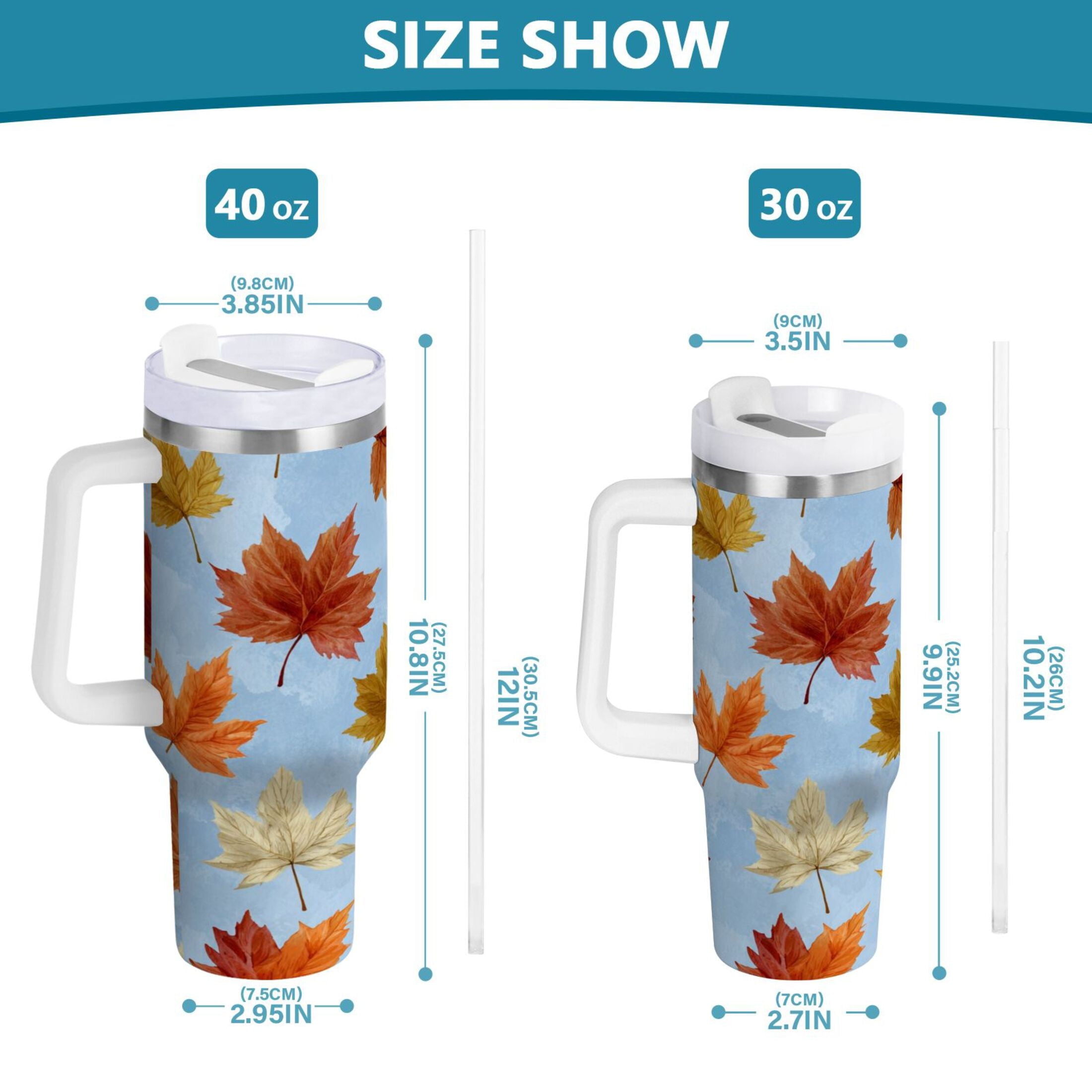 30 oz Insulated Stainless Steel Tumbler Double Wall Stainless Steel Tumbler with 2-Way Drinking Autumn Maple Leaves