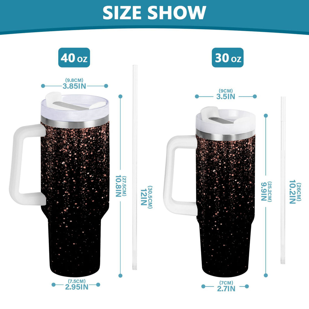 40 oz Insulated Stainless Steel Tumbler Double Wall Stainless Steel Tumbler with 2-Way Drinking Rose Gold Glitter