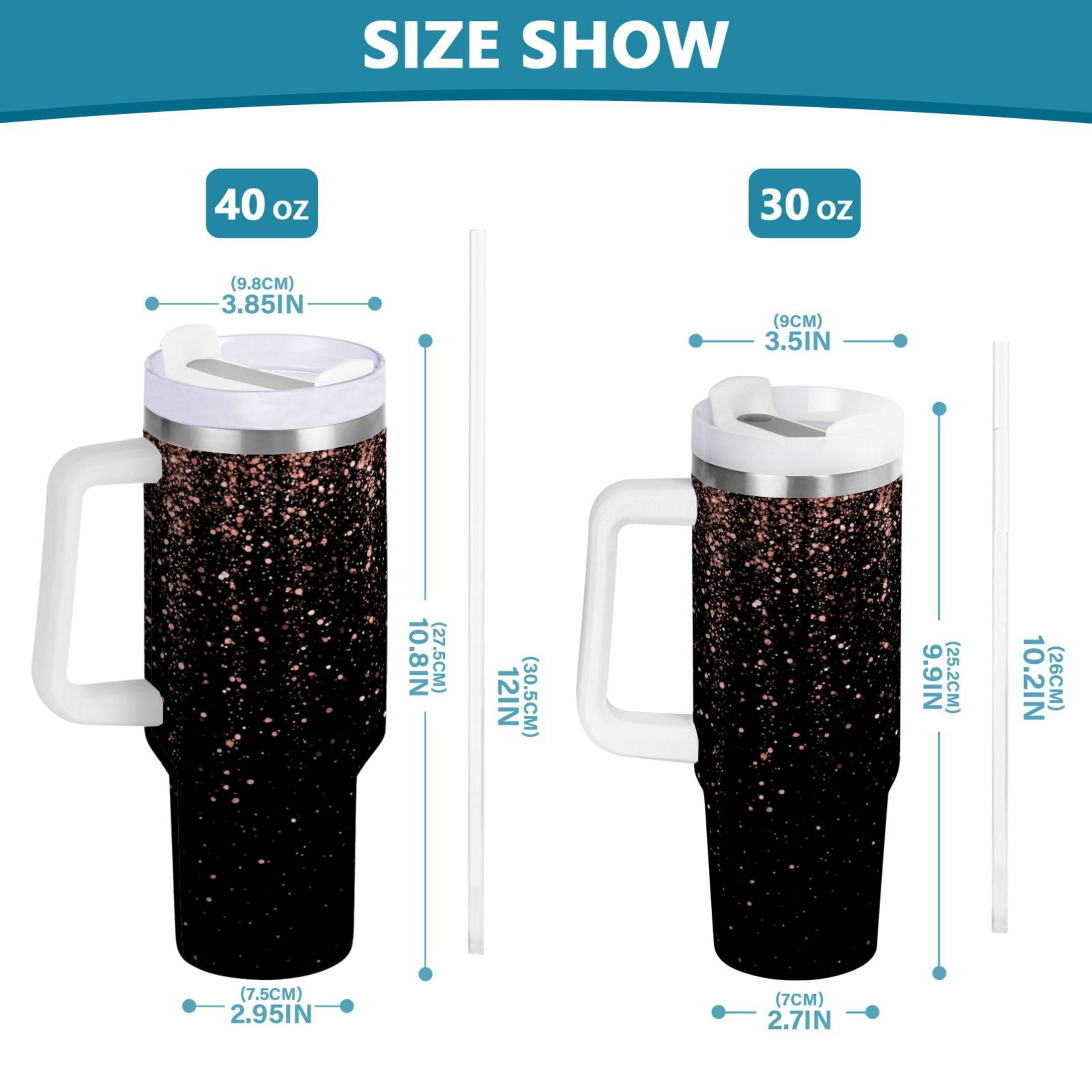 40 oz Insulated Stainless Steel Tumbler Double Wall Stainless Steel Tumbler with 2-Way Drinking Rose Gold Glitter