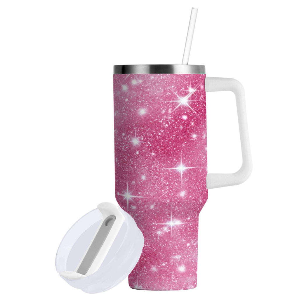 40 oz Insulated Stainless Steel Tumbler Double Wall Stainless Steel Tumbler with 2-Way Drinking Pink Glitter Background