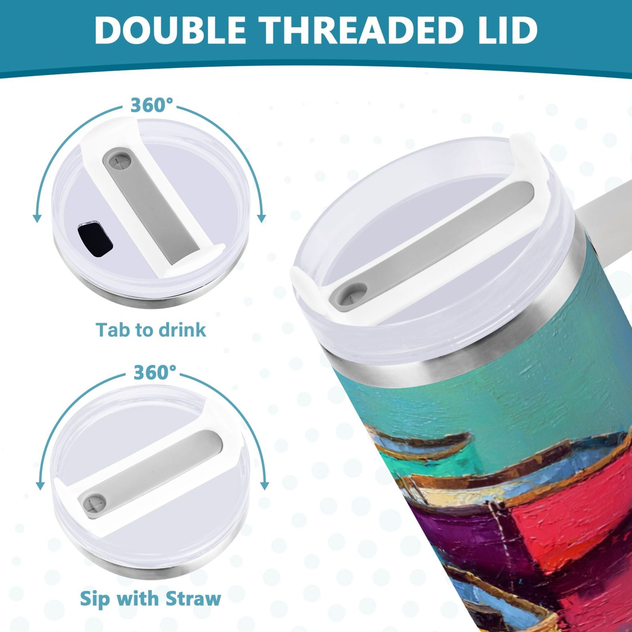 30 oz Insulated Stainless Steel Tumbler Double Wall Stainless Steel Tumbler with 2-Way Drinking Colorful Row Boats