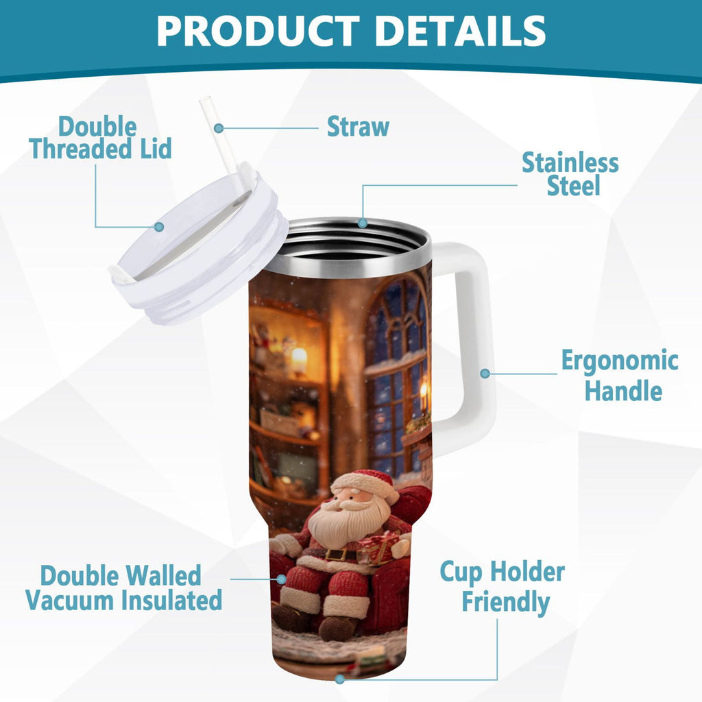 40 oz Insulated Stainless Steel Tumbler Double Wall Stainless Steel Tumbler with 2-Way Drinking Sitting Santa Claus