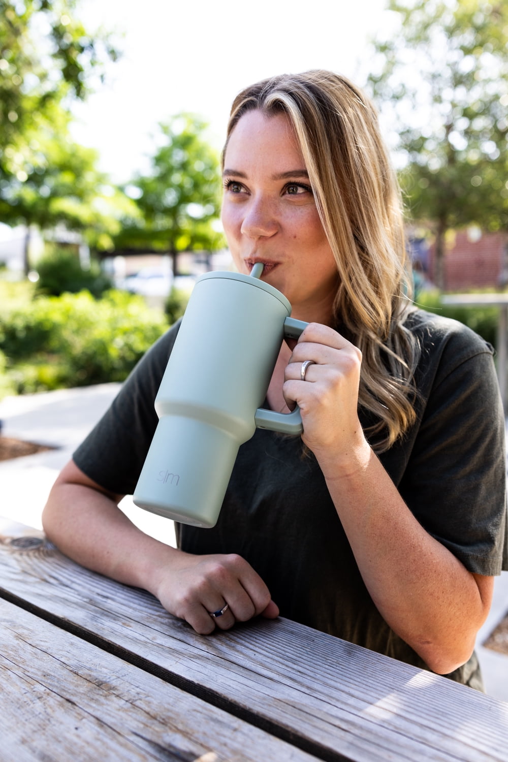 Simple Modern 30 fl oz Insulated Stainless Steel Trek Tumbler with Straw Lid | Seaglass Sage and Cream Checkmate