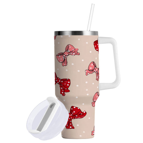 30 oz Insulated Stainless Steel Tumbler Double Wall Stainless Steel Tumbler with 2-Way Drinking Cute Red Bows Pattern
