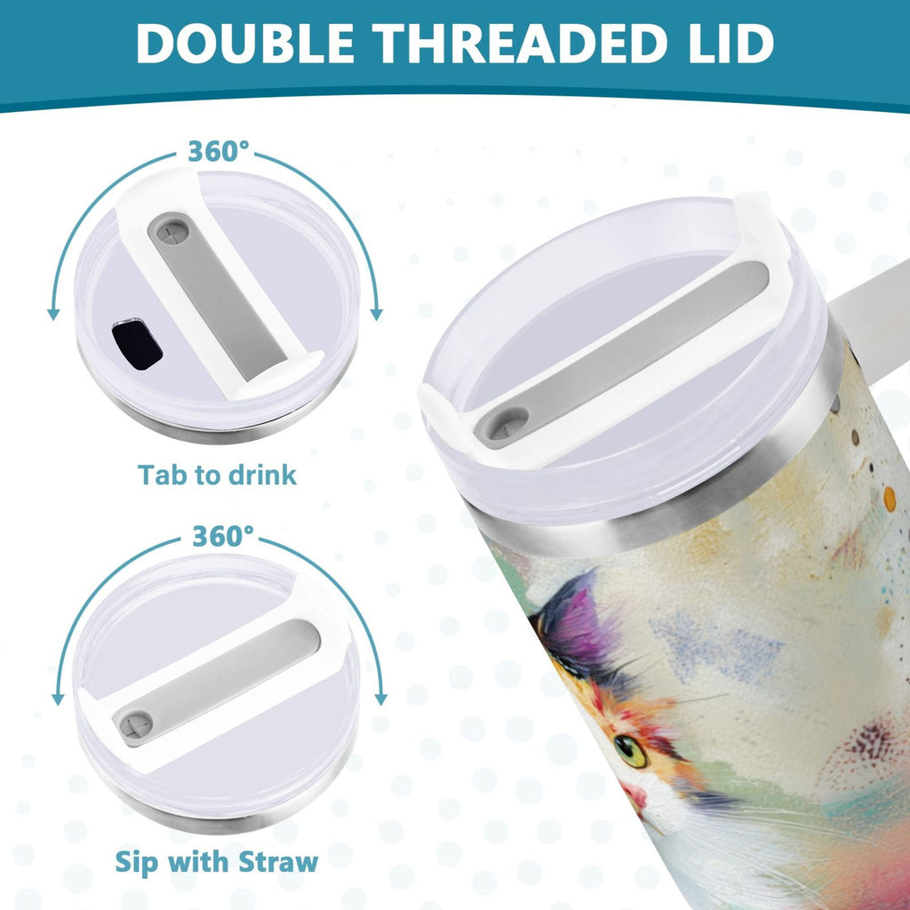 30 oz Insulated Stainless Steel Tumbler Double Wall Stainless Steel Tumbler with 2-Way Drinking Charming Hairy Cat