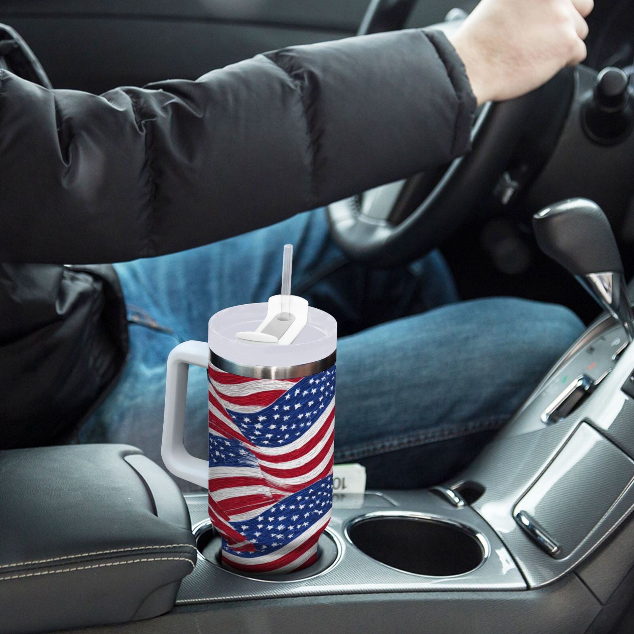 30 oz Insulated Stainless Steel Tumbler Double Wall Stainless Steel Tumbler with 2-Way Drinking Flags Wave Pattern