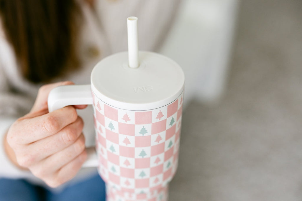 Simple Modern 30 fl oz Insulated Stainless Steel Trek Tumbler with Straw Lid | Seaglass Sage and Cream Checkmate