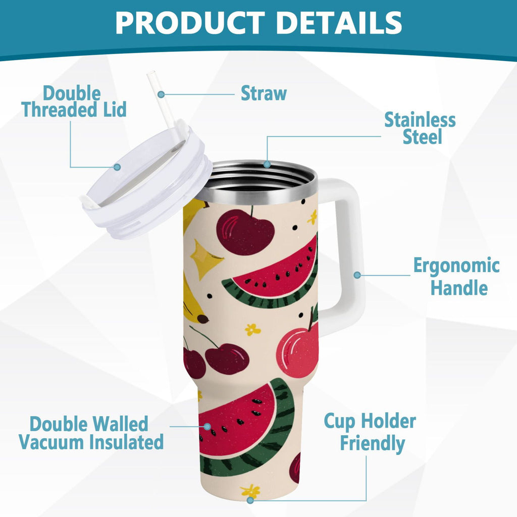 30 oz Insulated Stainless Steel Tumbler Double Wall Stainless Steel Tumbler with 2-Way Drinking Watermelon and Cherries
