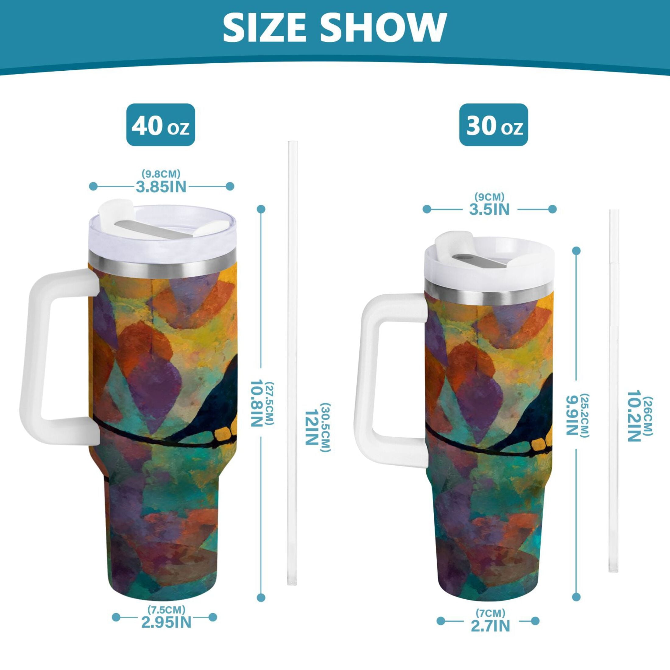 30 oz Insulated Stainless Steel Tumbler Double Wall Stainless Steel Tumbler with 2-Way Drinking Birds on A Wire