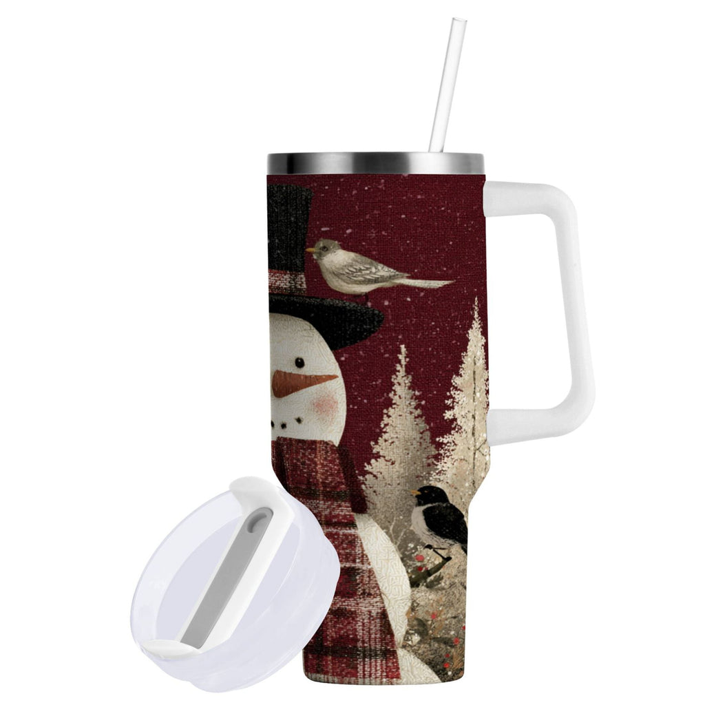 30 oz Insulated Stainless Steel Tumbler Double Wall Stainless Steel Tumbler with 2-Way Drinking Snowman and Birds