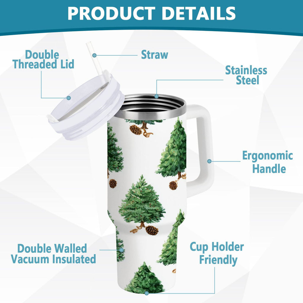 30 oz Insulated Stainless Steel Tumbler Double Wall Stainless Steel Tumbler with 2-Way Drinking Watercolor Green Christmas Tree
