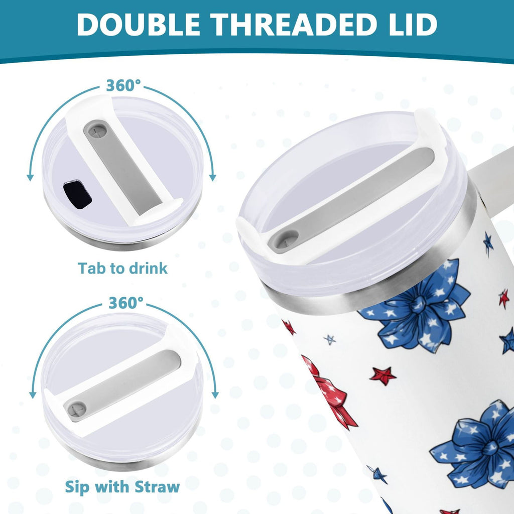 40 oz Insulated Stainless Steel Tumbler Double Wall Stainless Steel Tumbler with 2-Way Drinking Stars and Stripes Puttern Flower