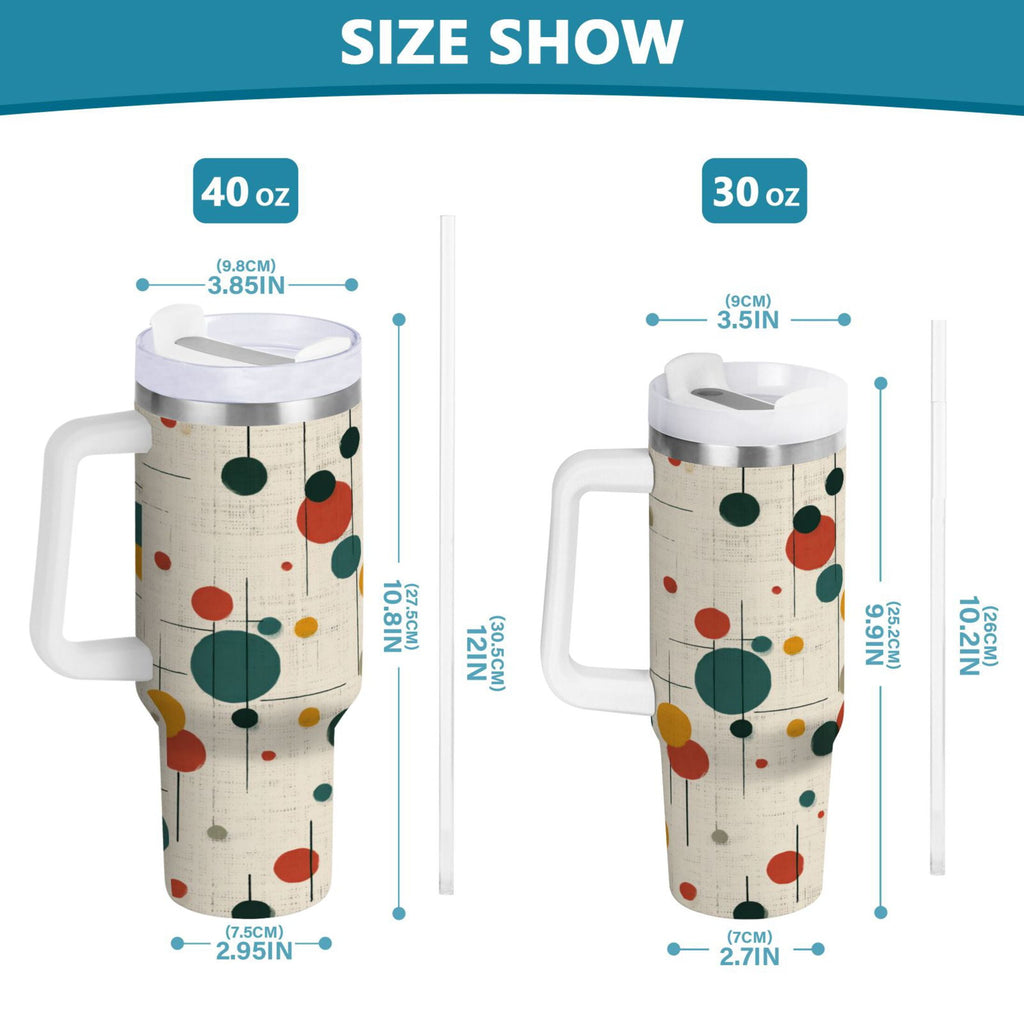 30 oz Insulated Stainless Steel Tumbler Double Wall Stainless Steel Tumbler with 2-Way Drinking Colorful Dots and Lines