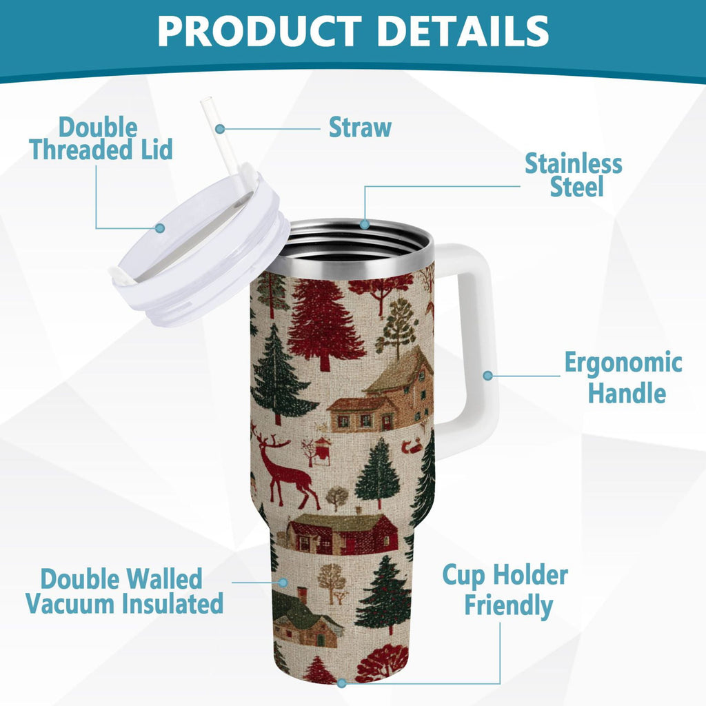 30 oz Insulated Stainless Steel Tumbler Double Wall Stainless Steel Tumbler with 2-Way Drinking Christmas Trees Deer and Houses