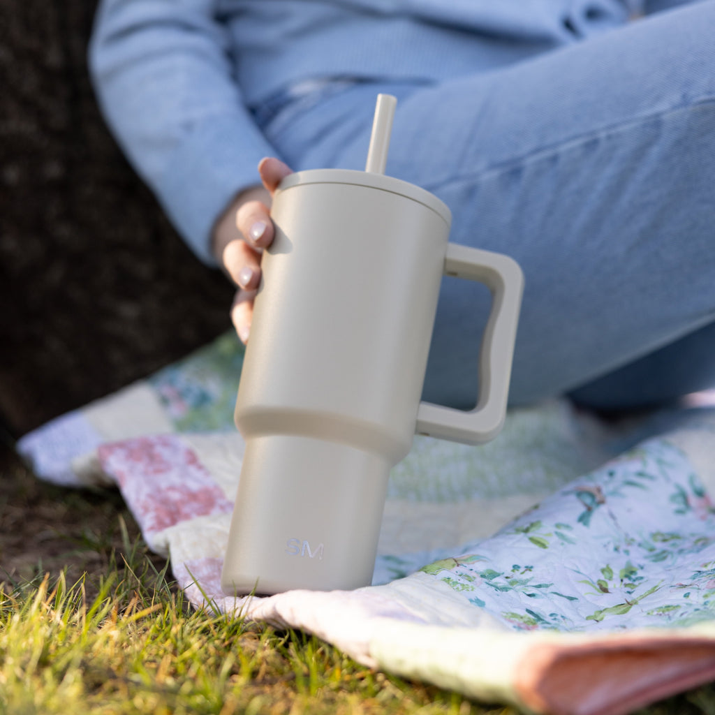 Simple Modern 30 fl oz Insulated Stainless Steel Trek Tumbler with Straw Lid | Seaglass Sage and Cream Checkmate