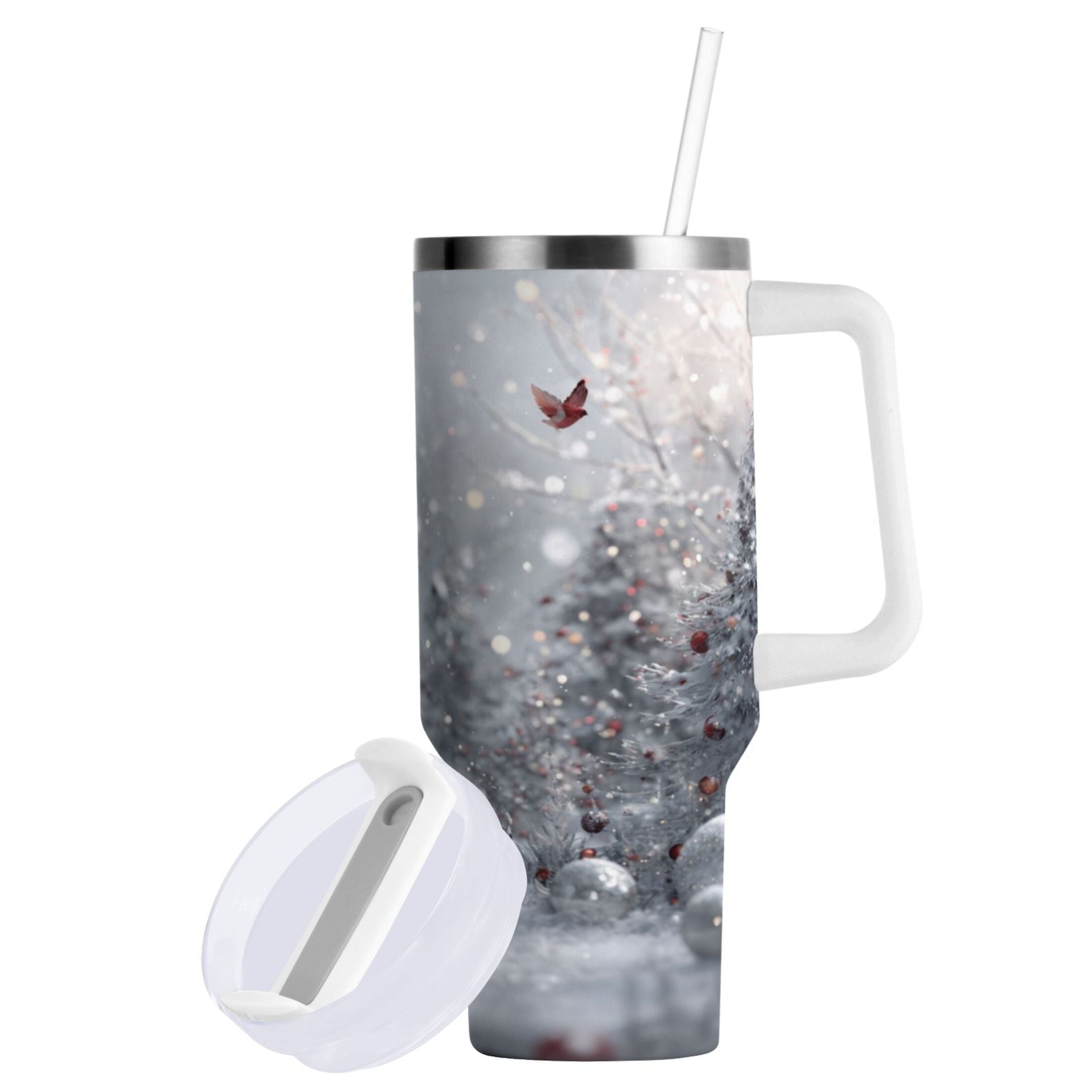 30 oz Insulated Stainless Steel Tumbler Double Wall Stainless Steel Tumbler with 2-Way Drinking Snowy Winter Landscape
