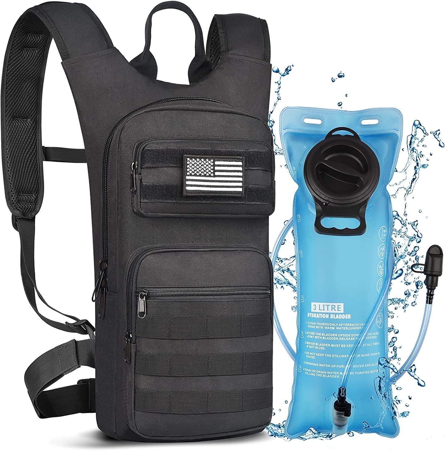 Brightify 17L Hydration Backpack with 3L TPU Water Bladder, Camel Backpack Hydration Pack for Hiking Hunting Climbing Cycling Biking Running, Molle Compatible Water Backpack for Men Women, Black