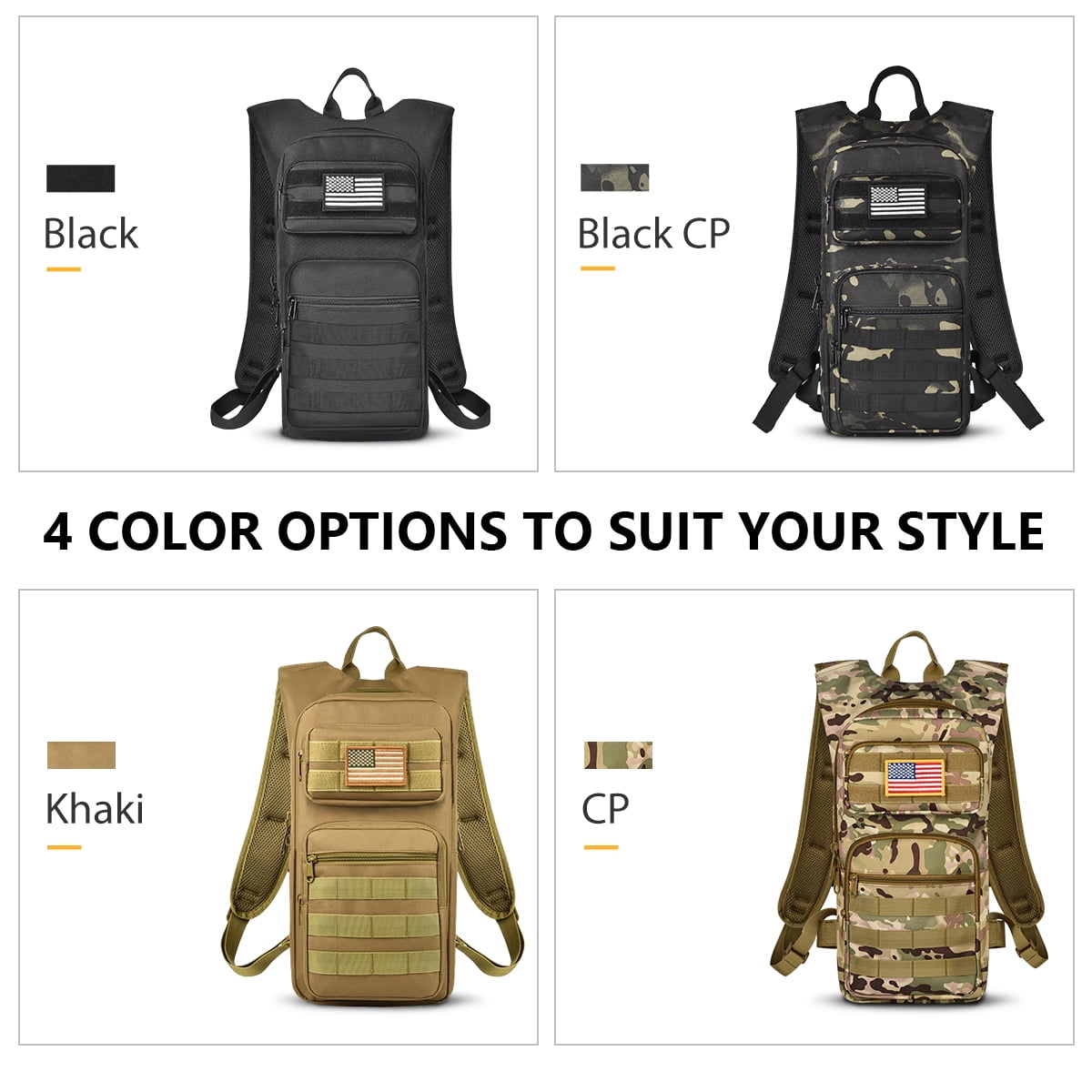Brightify 17L Hydration Backpack with 3L TPU Water Bladder, Camel Backpack Hydration Pack for Hiking Hunting Climbing Cycling Biking Running, Molle Compatible Water Backpack for Men Women, Black