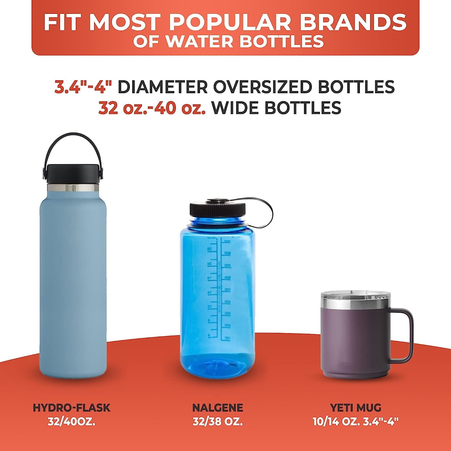 Cup Holder Expander - Fits Hydro Flasks 32/40 oz, Nalgene,  &amp; Large Bottles up to 3.8  Wide - for  up to 3.2  Wide - Black