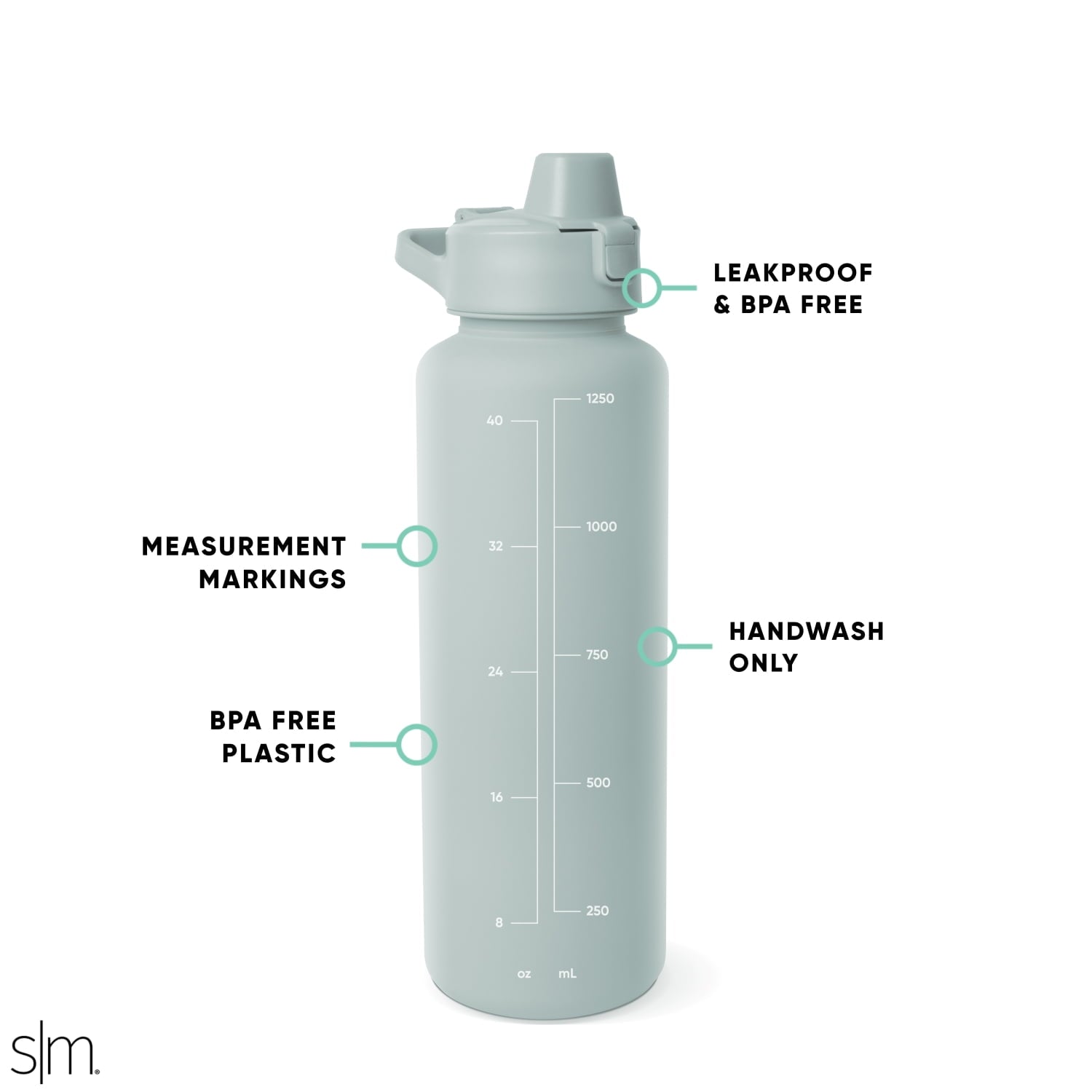 Simple Modern 48 fl oz Reusable Tritan Summit Water Bottle with Silicone Straw Lid|Seaglass Sage