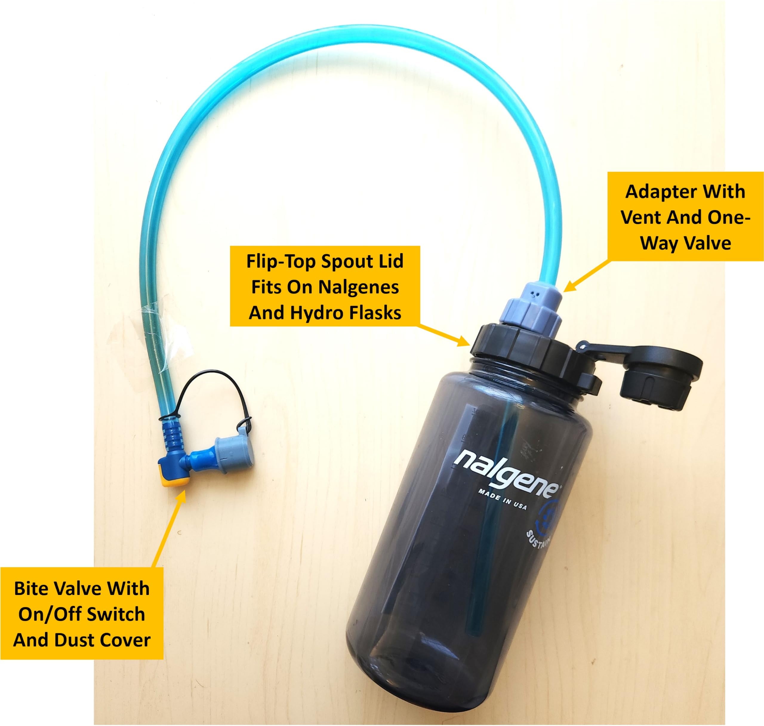 Universal Hydration Adapter for Nalgene Smartwater Bottles 28mm Wide Mouth, Flip Top Spout Lid with Loop, Hiking Running Cycling Accessory, Blue