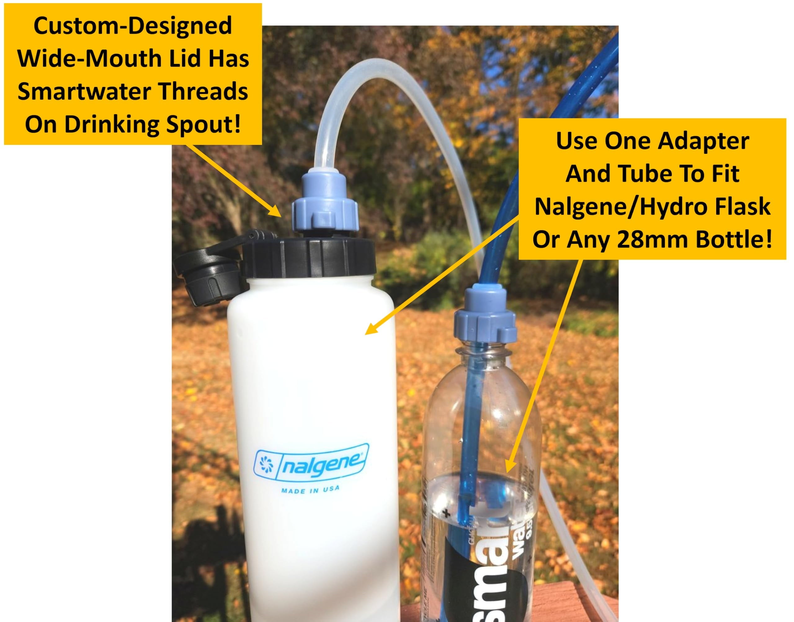 Universal Hydration Adapter for Nalgene Smartwater Bottles 28mm Wide Mouth, Flip Top Spout Lid with Loop, Hiking Running Cycling Accessory, Blue