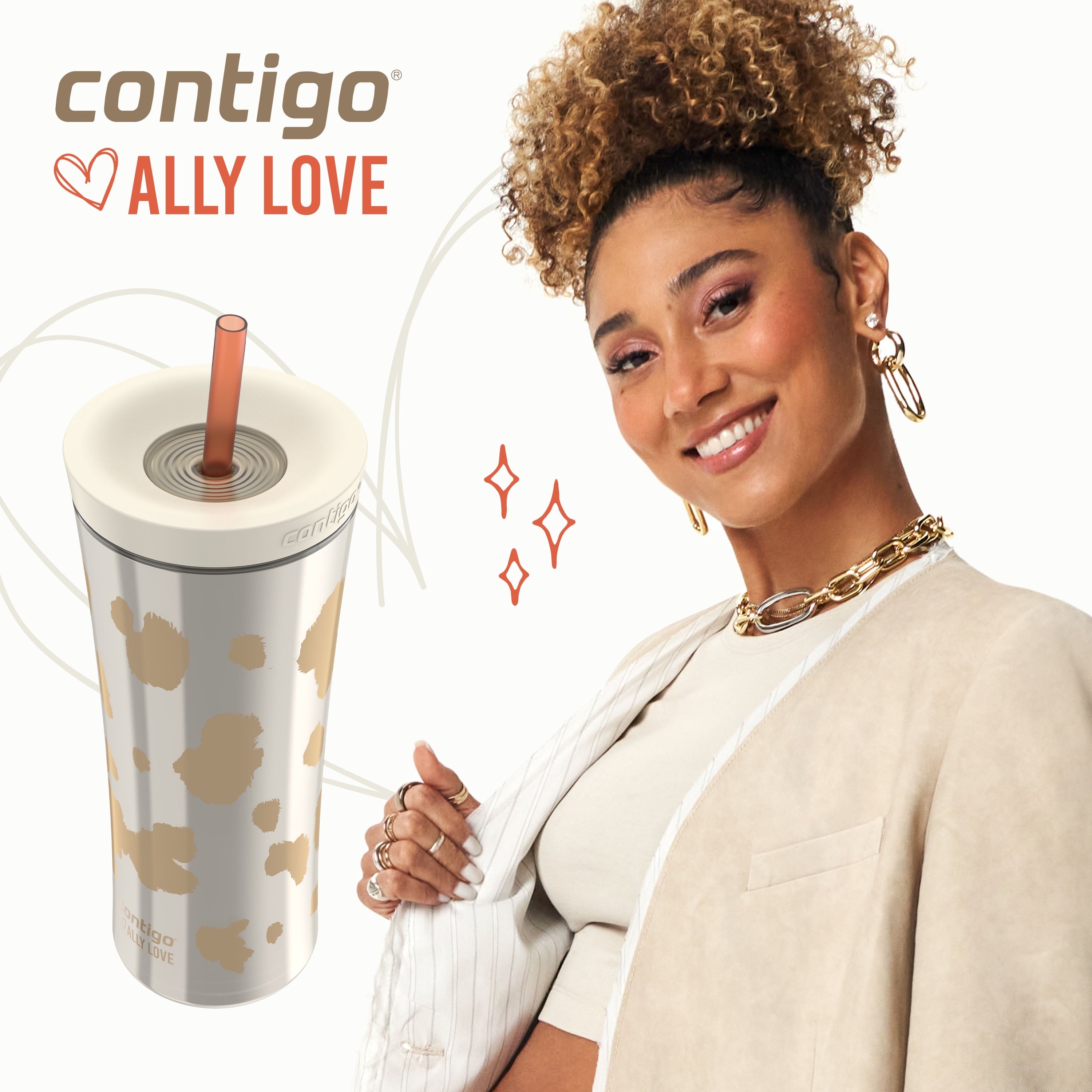 Contigo 20oz Shake &amp; Go Tumbler, Plastic with Straw, Oatmilk Cowhide Couture