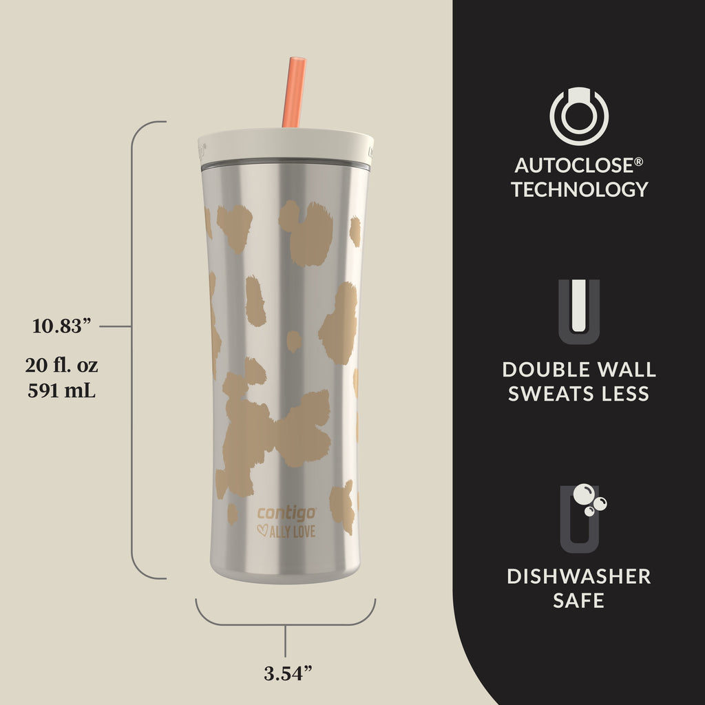 Contigo 20oz Shake &amp; Go Tumbler, Plastic with Straw, Oatmilk Cowhide Couture