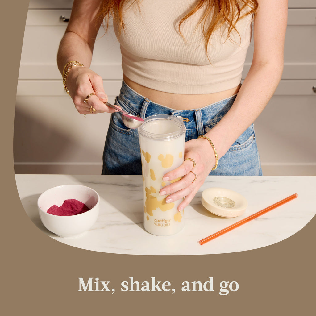Contigo 20oz Shake &amp; Go Tumbler, Plastic with Straw, Oatmilk Cowhide Couture
