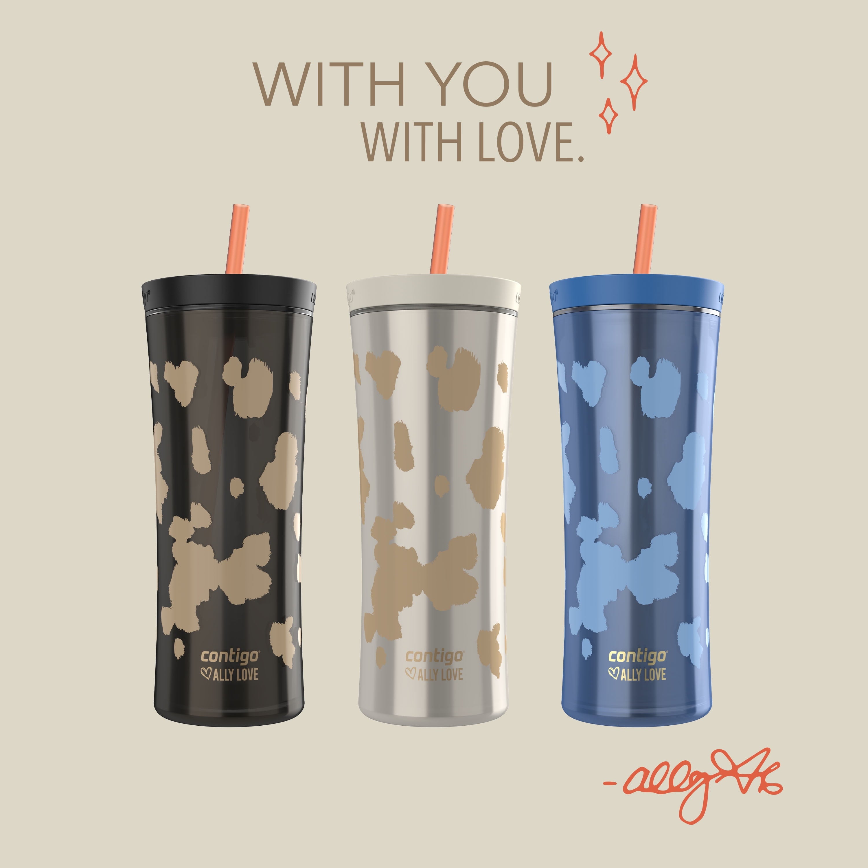 Contigo 20oz Shake &amp; Go Tumbler, Plastic with Straw, Oatmilk Cowhide Couture