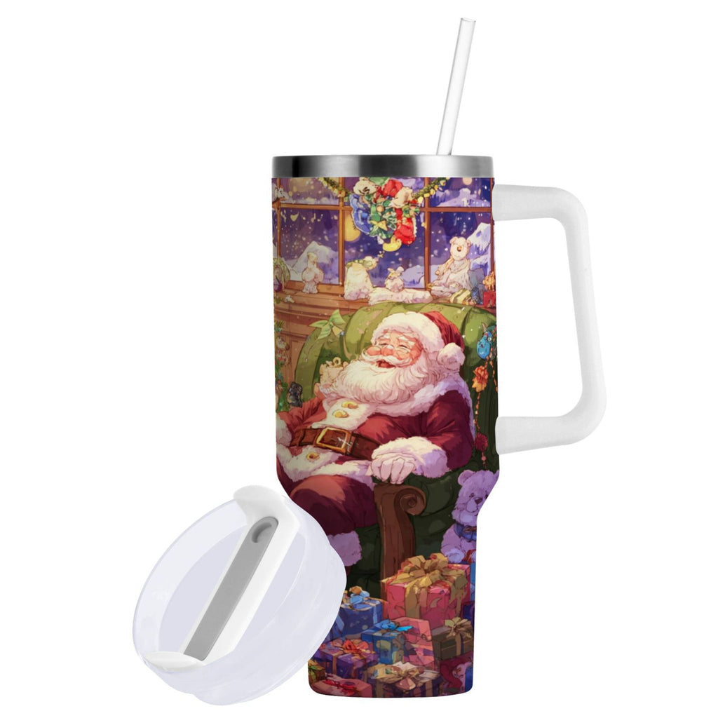 40 oz Insulated Stainless Steel Tumbler Double Wall Stainless Steel Tumbler with 2-Way Drinking Festive Christmas Scene