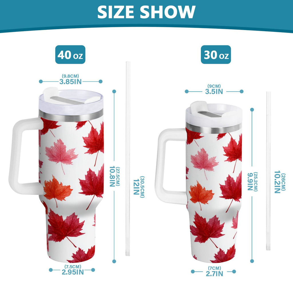 30 oz Insulated Stainless Steel Tumbler Double Wall Stainless Steel Tumbler with 2-Way Drinking Vibrant Red Maple Leaves