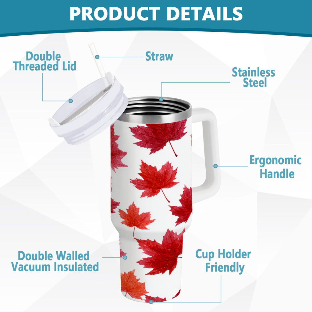 30 oz Insulated Stainless Steel Tumbler Double Wall Stainless Steel Tumbler with 2-Way Drinking Vibrant Red Maple Leaves