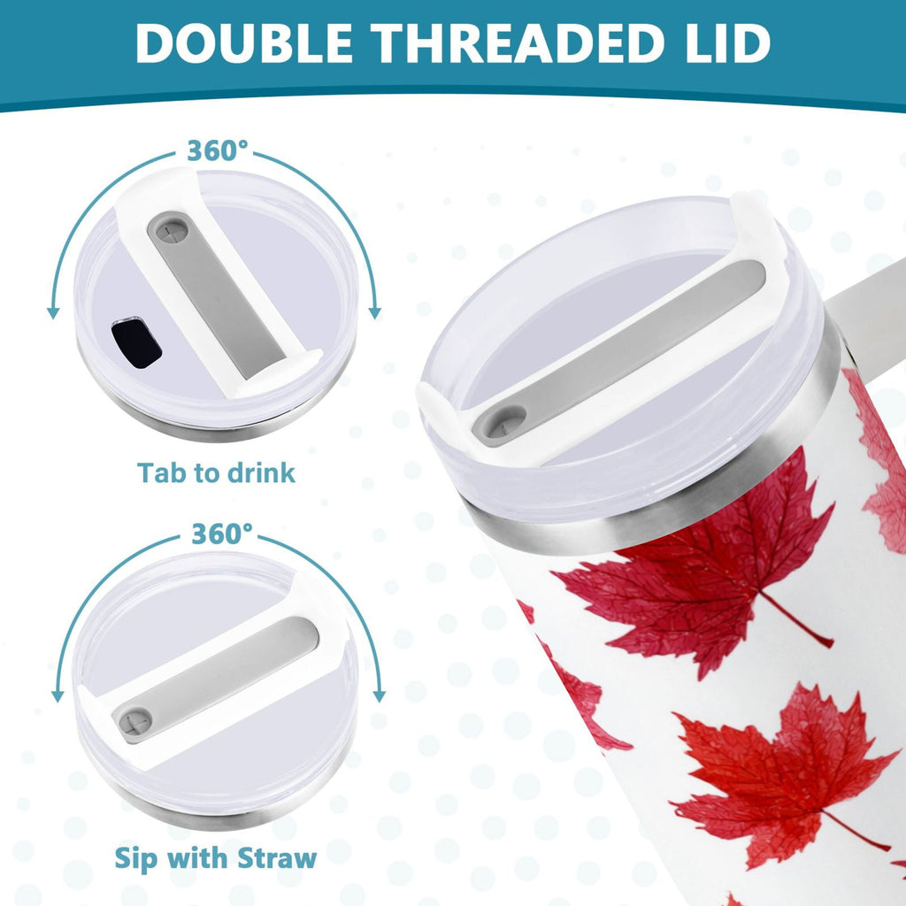 30 oz Insulated Stainless Steel Tumbler Double Wall Stainless Steel Tumbler with 2-Way Drinking Vibrant Red Maple Leaves