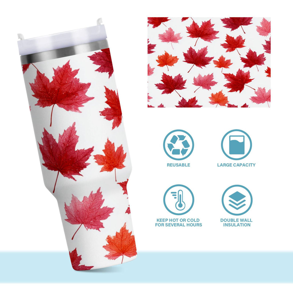 30 oz Insulated Stainless Steel Tumbler Double Wall Stainless Steel Tumbler with 2-Way Drinking Vibrant Red Maple Leaves