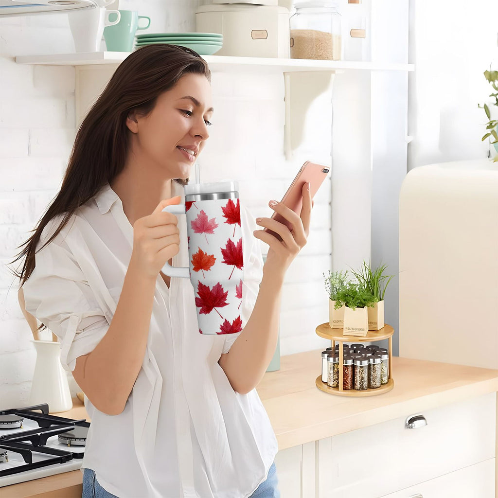 30 oz Insulated Stainless Steel Tumbler Double Wall Stainless Steel Tumbler with 2-Way Drinking Vibrant Red Maple Leaves