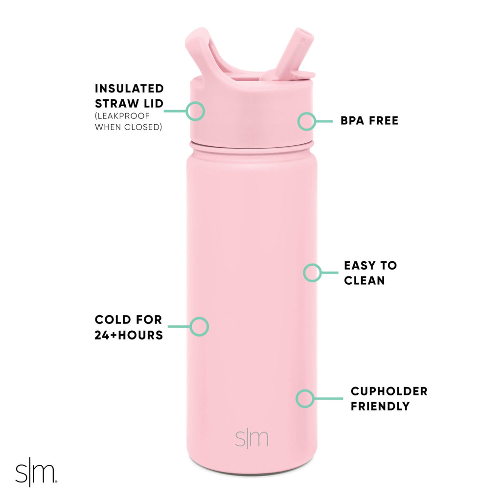 Simple Modern Kids Water Bottle with Straw Lid Vacuum Insulated Stainless Steel Metal Thermos Bottles | Reusable Leak Proof BPA-Free Flask for School | Summit Collection | 18oz, Blush -Blush