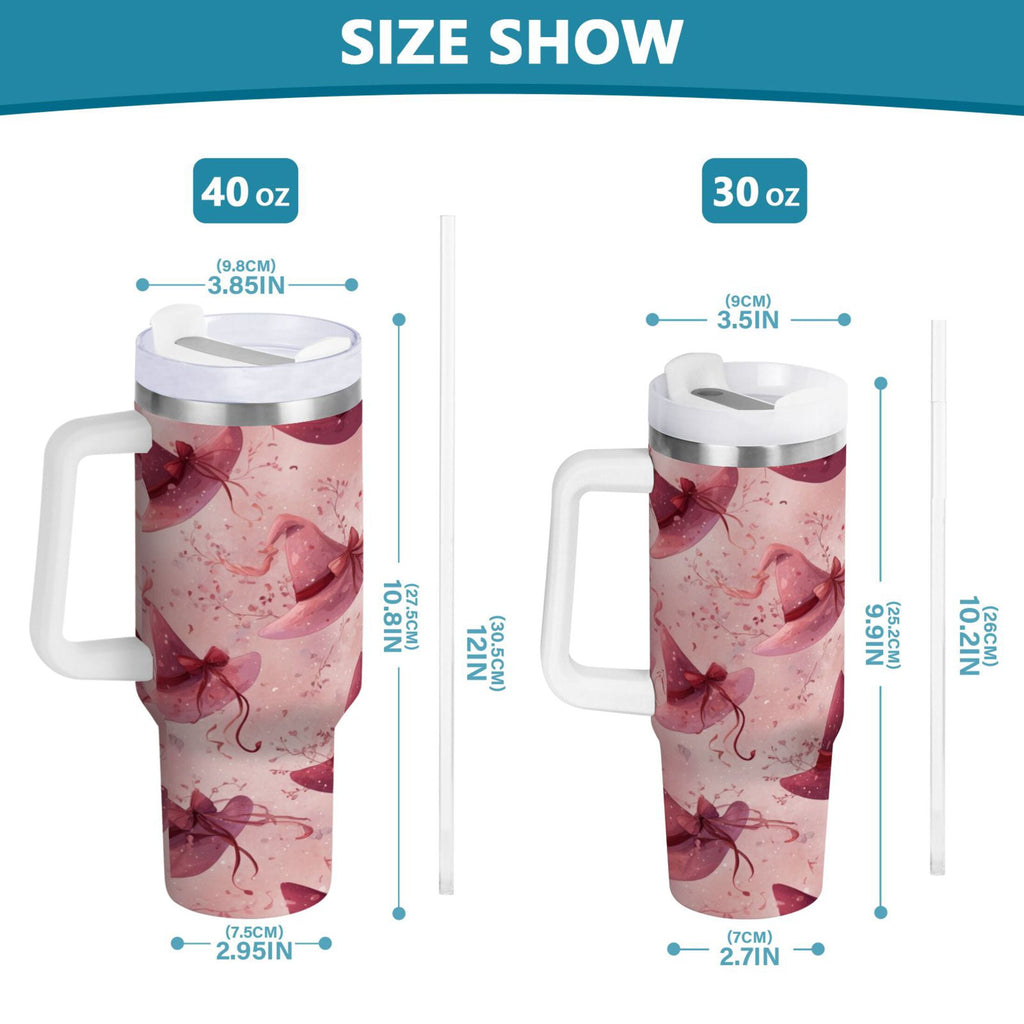 30 oz Insulated Stainless Steel Tumbler Double Wall Stainless Steel Tumbler with 2-Way Drinking Hats with Delicate Bows