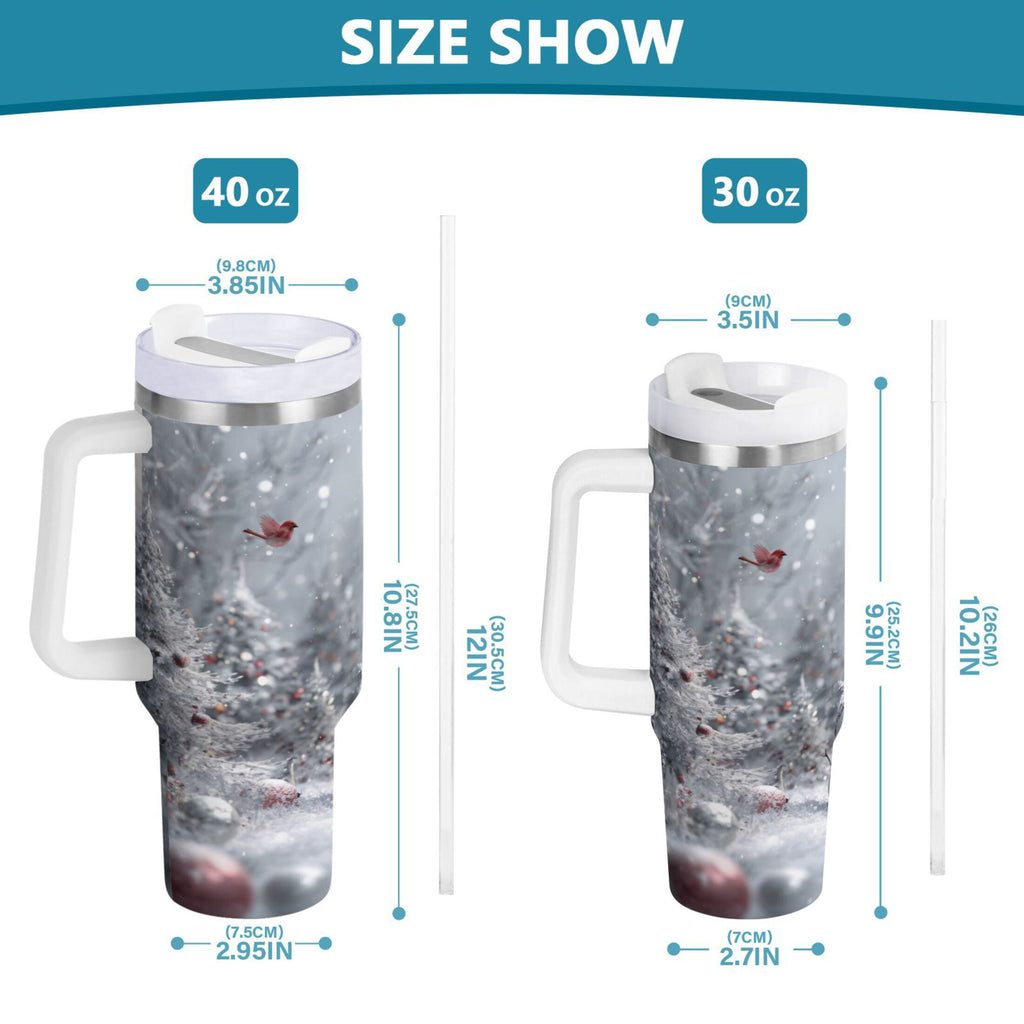 30 oz Insulated Stainless Steel Tumbler Double Wall Stainless Steel Tumbler with 2-Way Drinking Snowy Winter Landscape