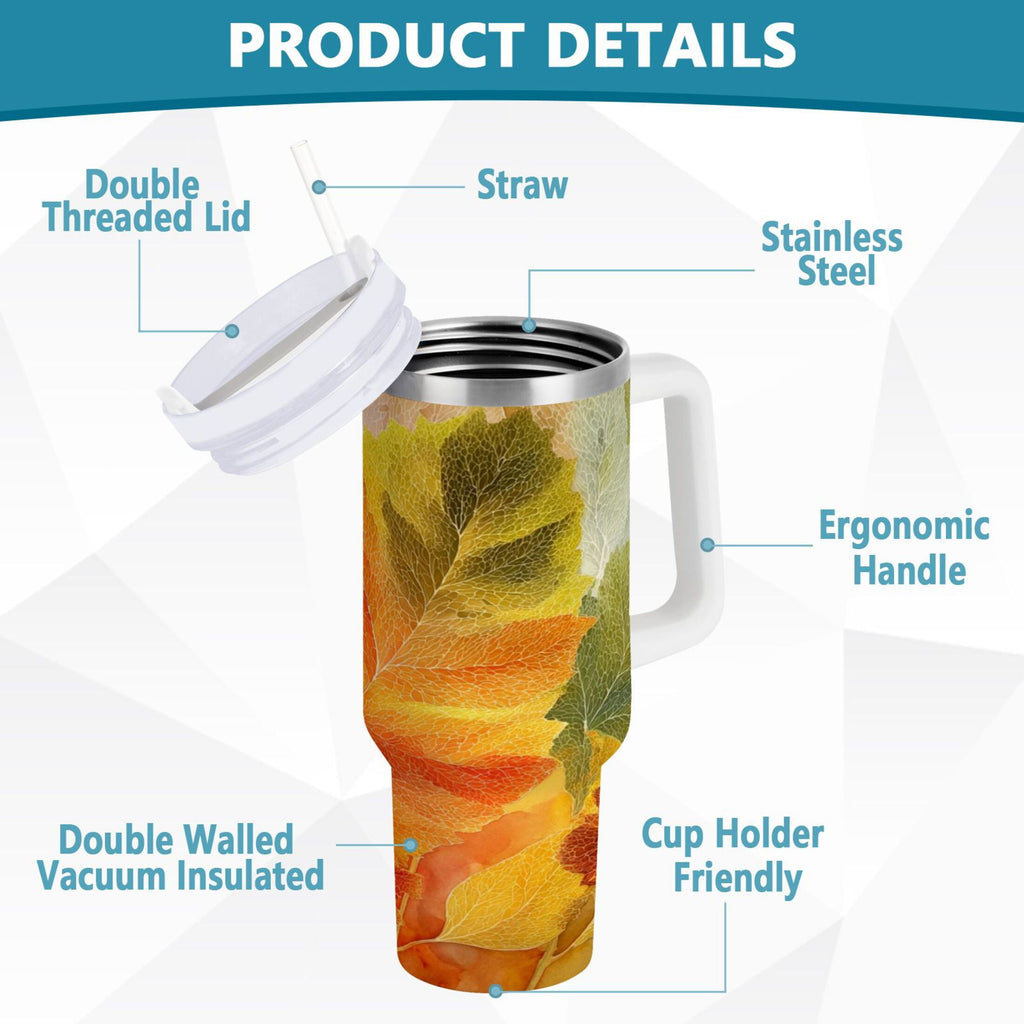 30 oz Insulated Stainless Steel Tumbler Double Wall Stainless Steel Tumbler with 2-Way Drinking Various Shades Autumn Leaves