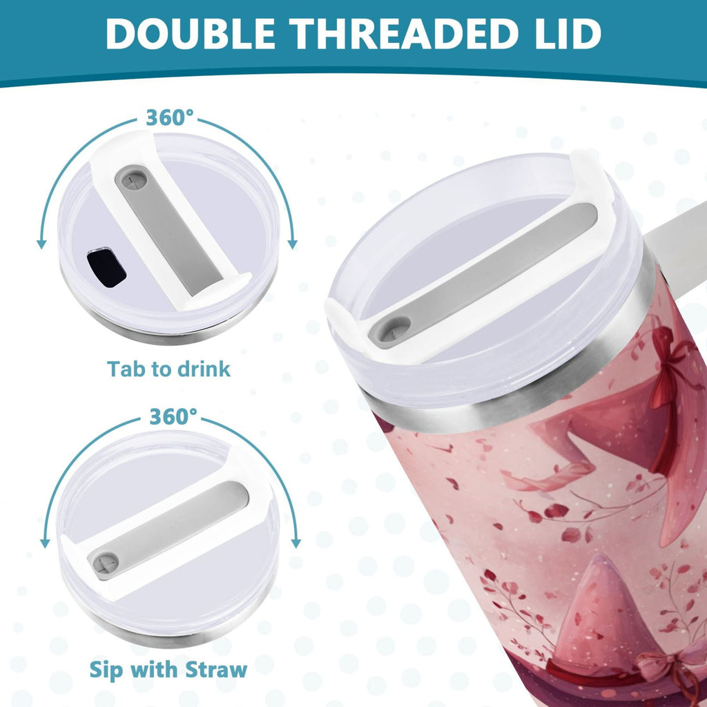 30 oz Insulated Stainless Steel Tumbler Double Wall Stainless Steel Tumbler with 2-Way Drinking Hats with Delicate Bows