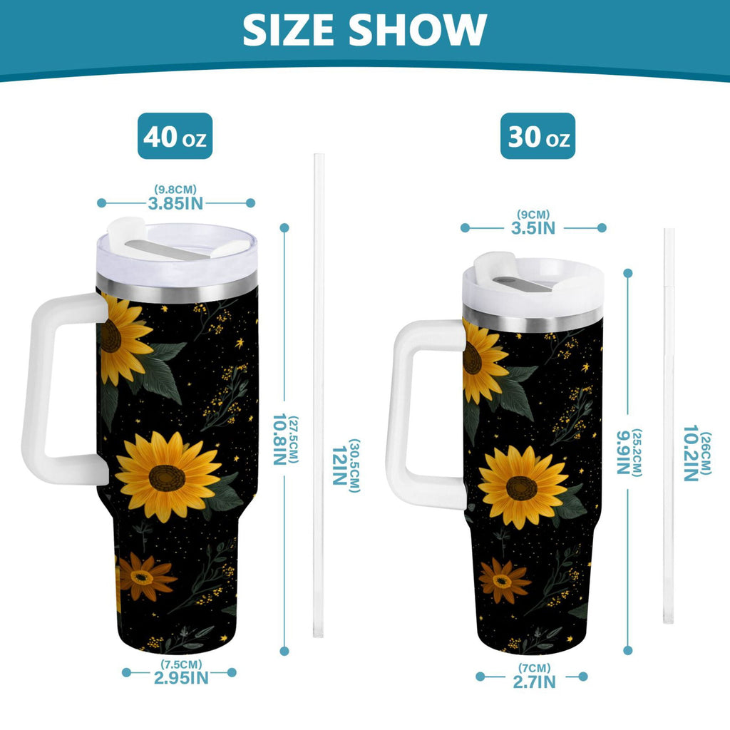 30 oz Insulated Stainless Steel Tumbler Double Wall Stainless Steel Tumbler with 2-Way Drinking Yellow Sunflower Pattern