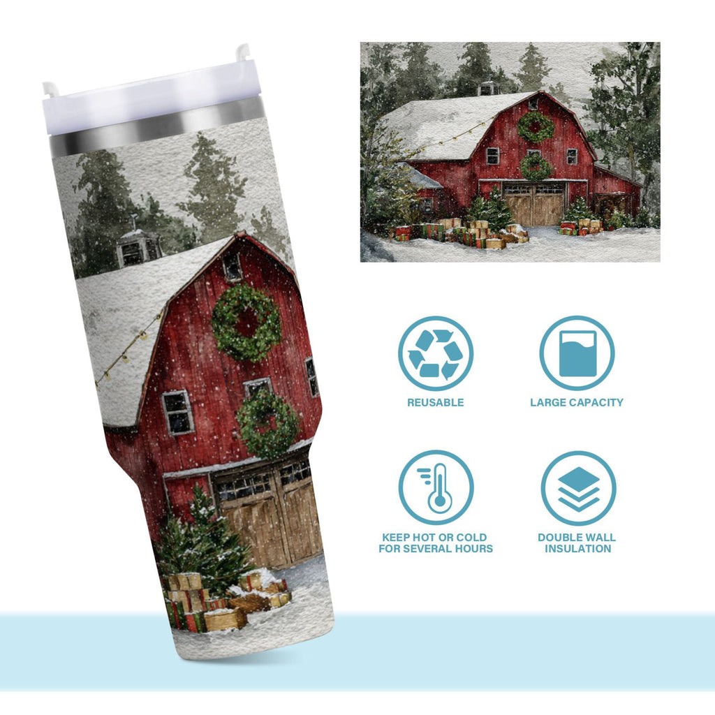 30 oz Insulated Stainless Steel Tumbler Double Wall Stainless Steel Tumbler with 2-Way Drinking Old Red Barn