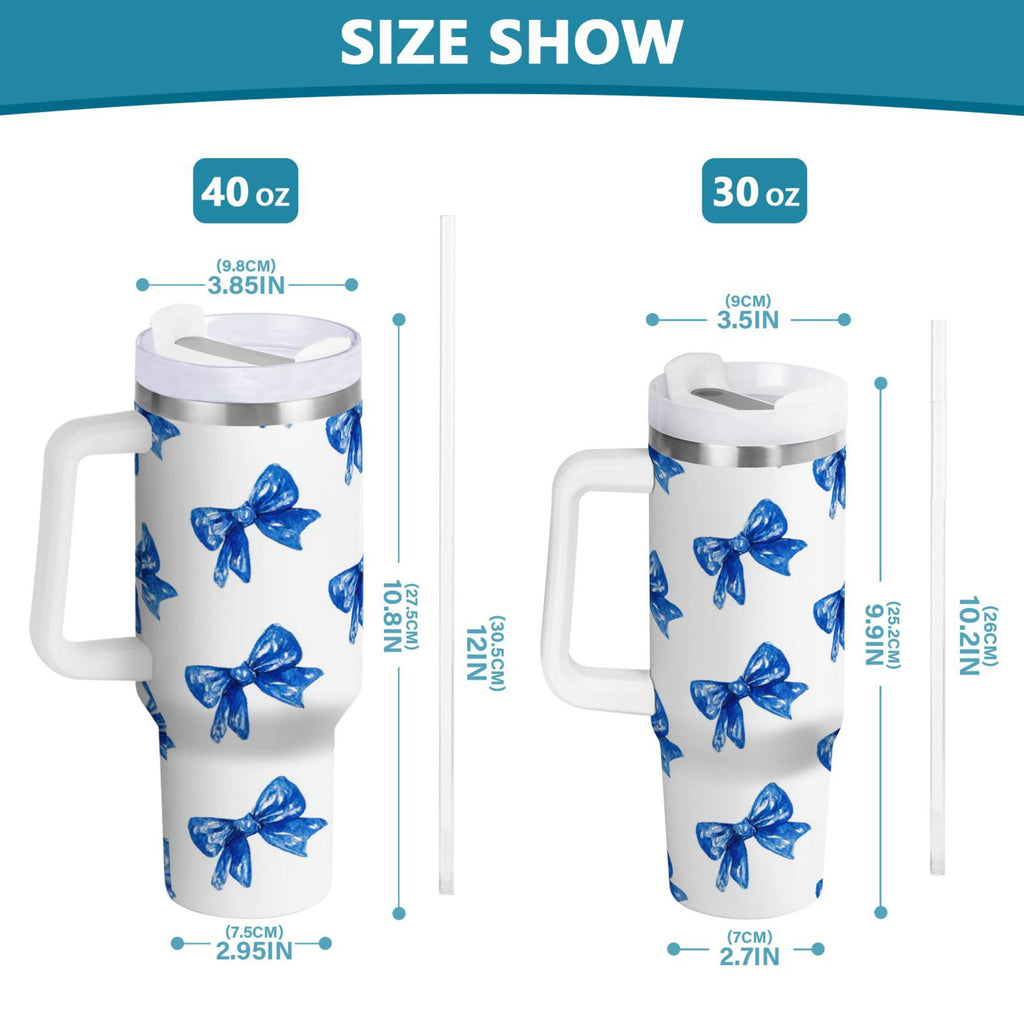 30 oz Insulated Stainless Steel Tumbler Double Wall Stainless Steel Tumbler with 2-Way Drinking Blue Bows Pattern