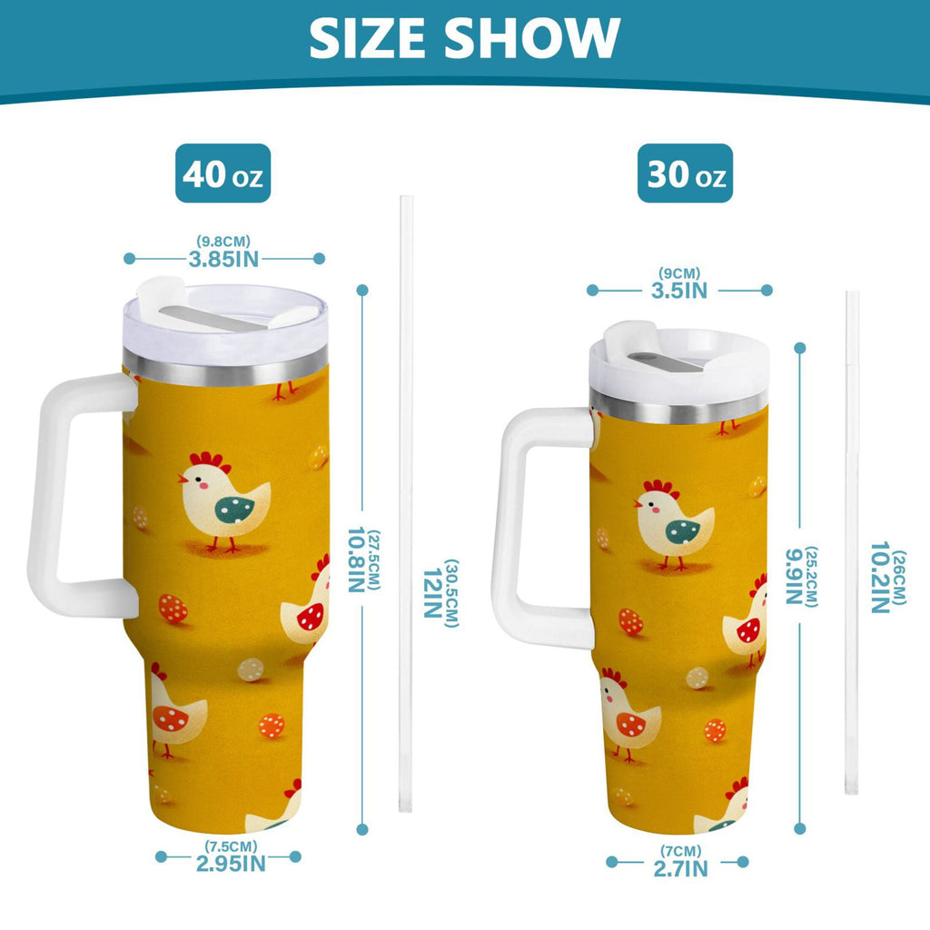 30 oz Insulated Stainless Steel Tumbler Double Wall Stainless Steel Tumbler with 2-Way Drinking Cartoon Chickens Pattern