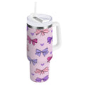 30 oz Insulated Stainless Steel Tumbler Double Wall Stainless Steel Tumbler with 2-Way Drinking Bows and Heart Pattern