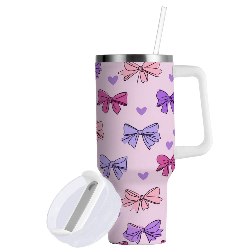 30 oz Insulated Stainless Steel Tumbler Double Wall Stainless Steel Tumbler with 2-Way Drinking Bows and Heart Pattern